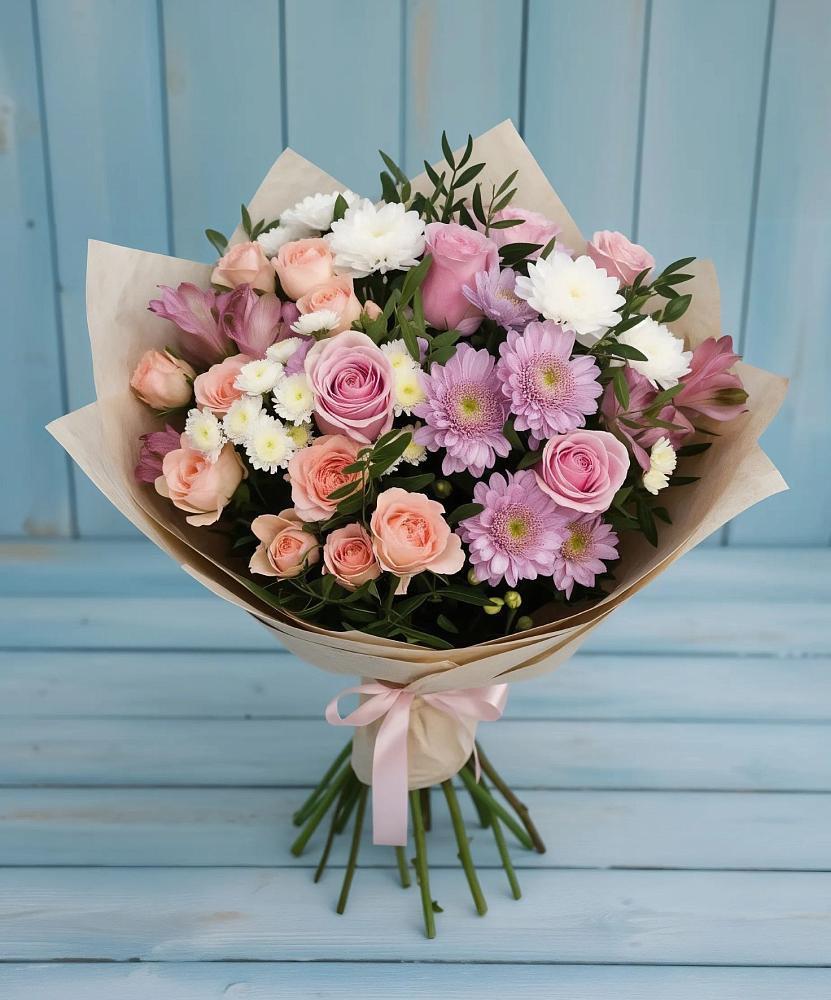 Букет цветов из: Хризантемы, Розы и Альстромерии в Аничково