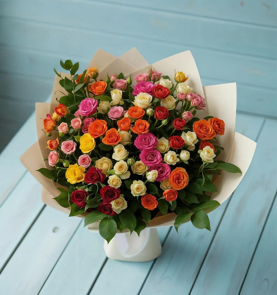 Букет Микс из разноцветных кустовых роз в Аничково