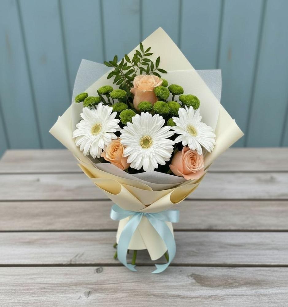 Букет цветов из: Герберы, Розы и Хризантемы в Аничково