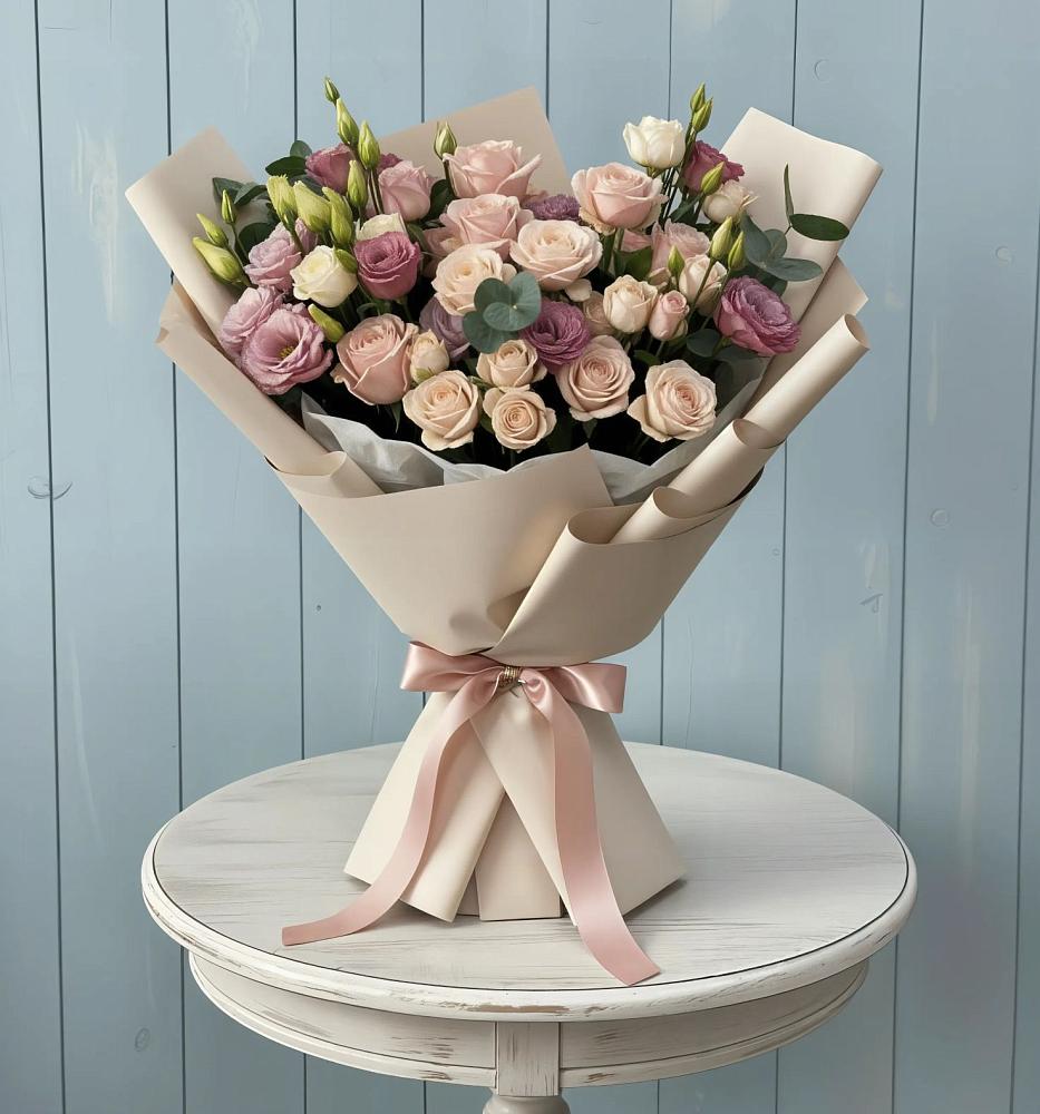 Букет цветов из: Розы и Лизиантусы в Аничково