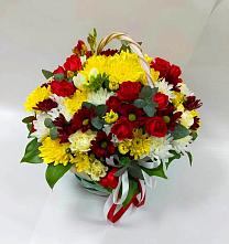 Цветочная композиция из Хризантемы и Розы в корзине в Аничково