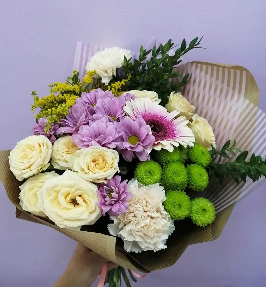 Букет цветов из: Хризантемы, Розы, Гвоздики и Герберы в Аничково