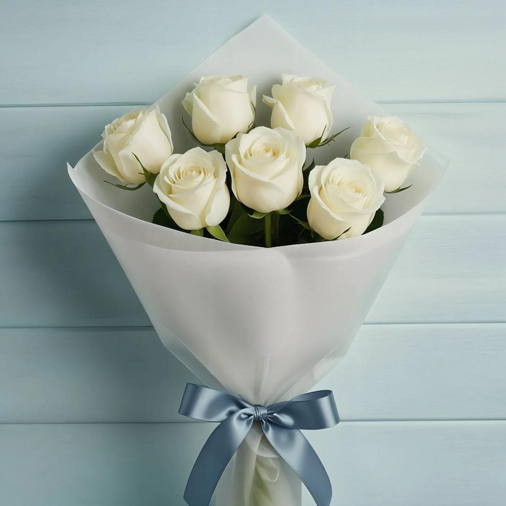 Букет 7 Белых роз Эдлесс Лав в Аничково