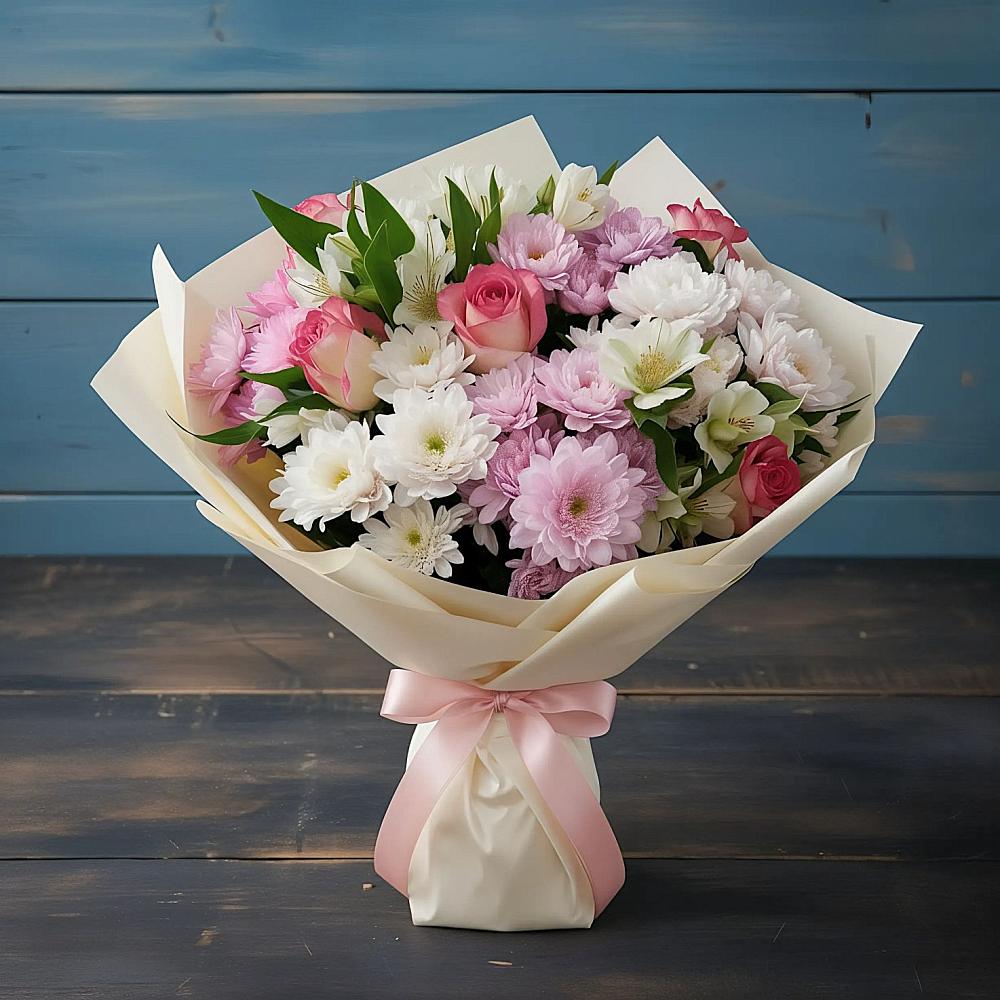 Букет цветов из: Хризантемы, Альстромерии и Розы в Аничково